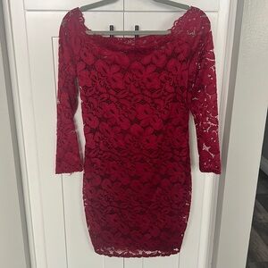 Elegant Red Lace Mini Dress